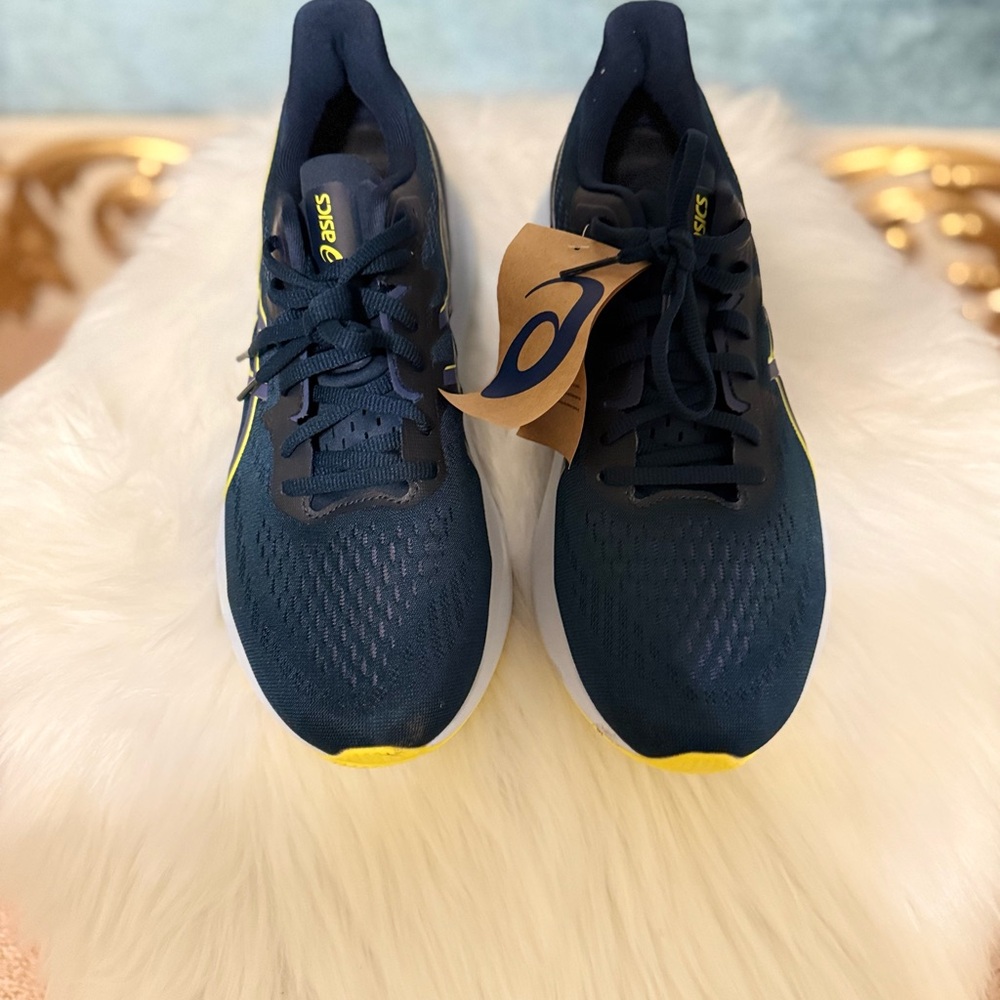 ASICS Men's Dark Blue and Yellow Athletic Shoes